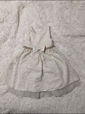 American Princess Ivory Lace Dress with Gold Waist Bow